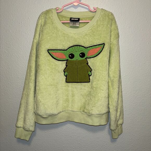 STAR WARS Baby Yoda‎ Grogu Mandalorian Light Green Fuzzy Fleece Sweatshirt 7-8 - Picture 1 of 8